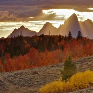 sunset in autumn in grand tetons