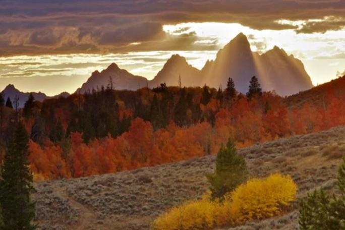 sunset in autumn in grand tetons