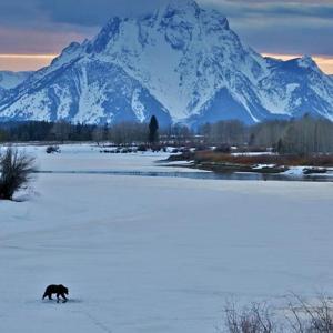 winter sunset behind mountains