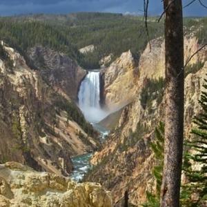 waterfall and mountain scenery